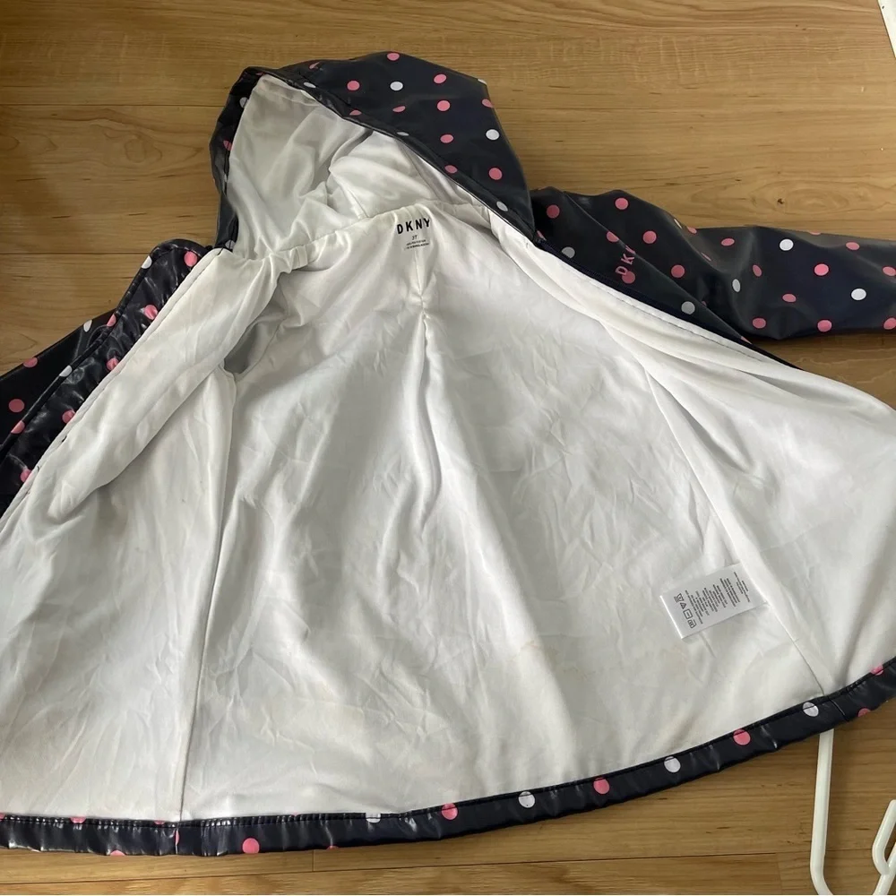 DKNY Navy Polka Dot Raincoat Hooded Sz 3T